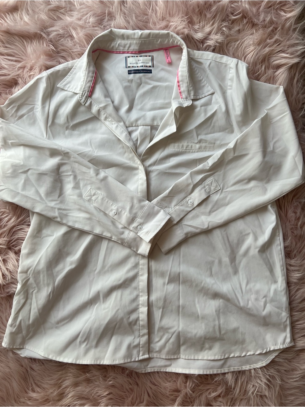 LG Women’s White Button-Down Shirt with Pink Trim